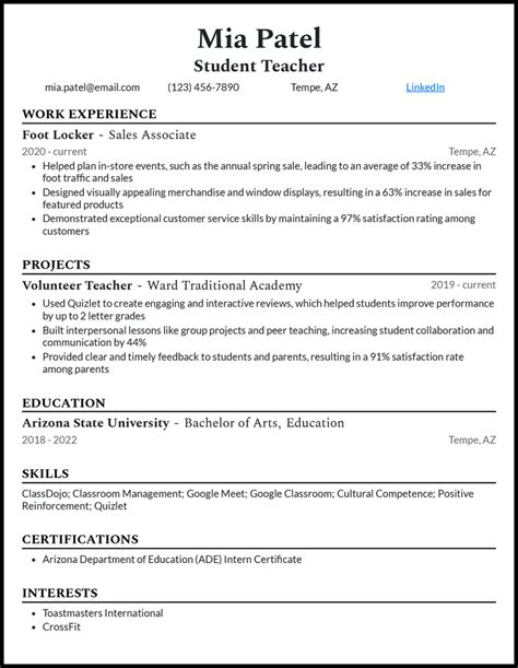 student teaching experience on resume.